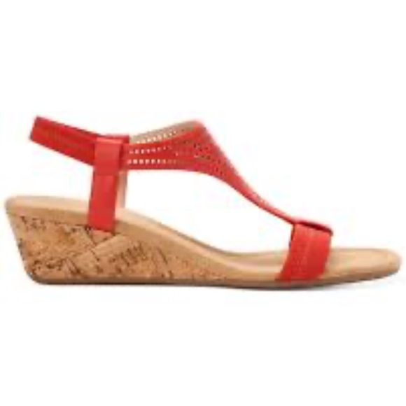 Alfani Red T Strap Wedge Sandal - Picture 2 of 6